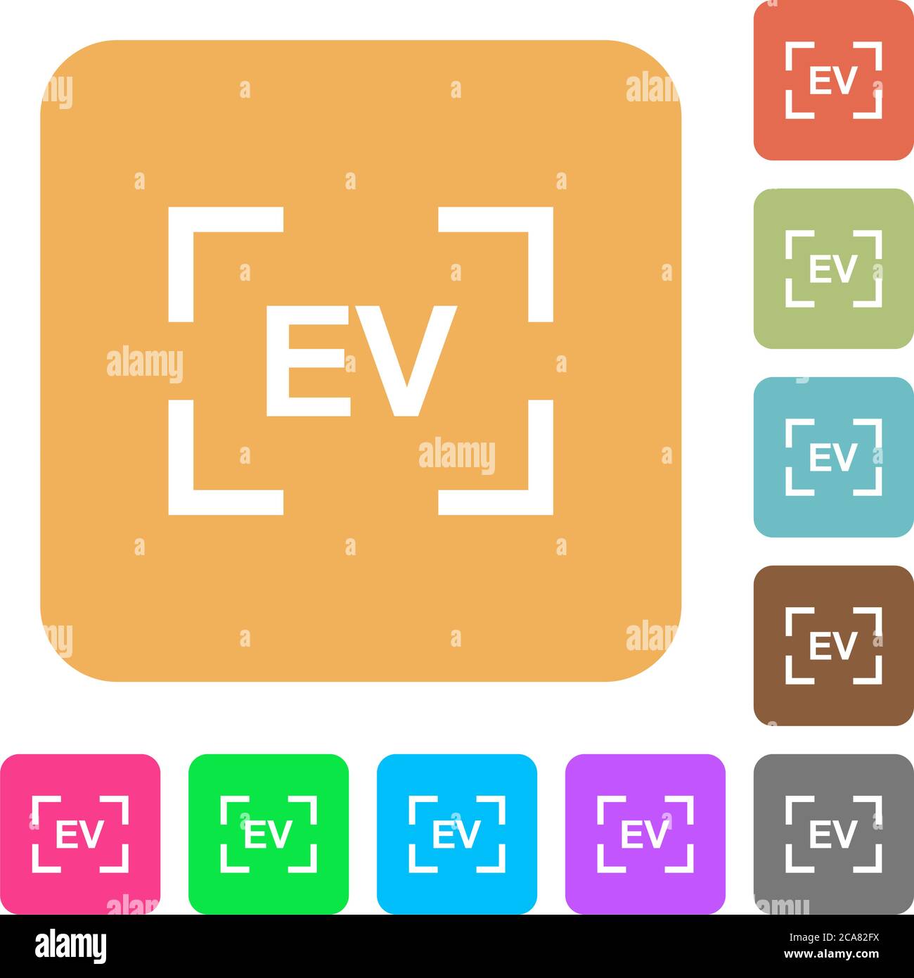 Camera exposure value setting flat icons on rounded square vivid color backgrounds. Stock Vector