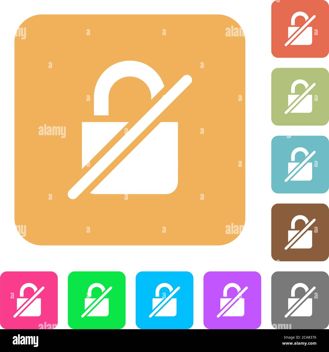 Unprotected flat icons on rounded square vivid color backgrounds Stock ...