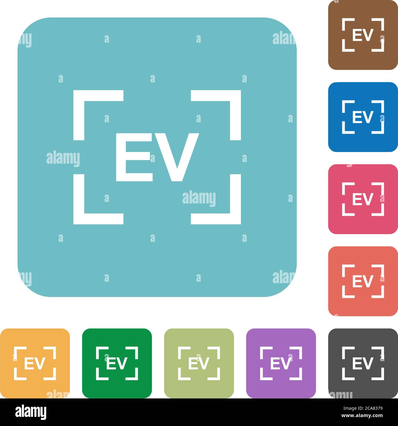 Camera exposure value setting white flat icons on color rounded square backgrounds Stock Vector