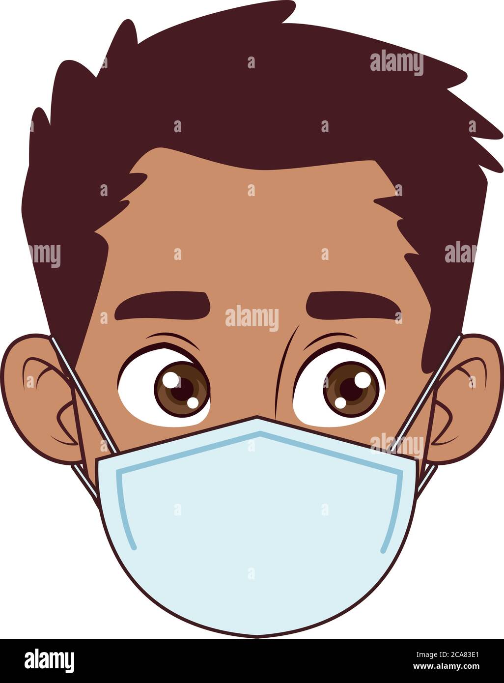 little afro boy wearing medical mask head character vector illustration ...
