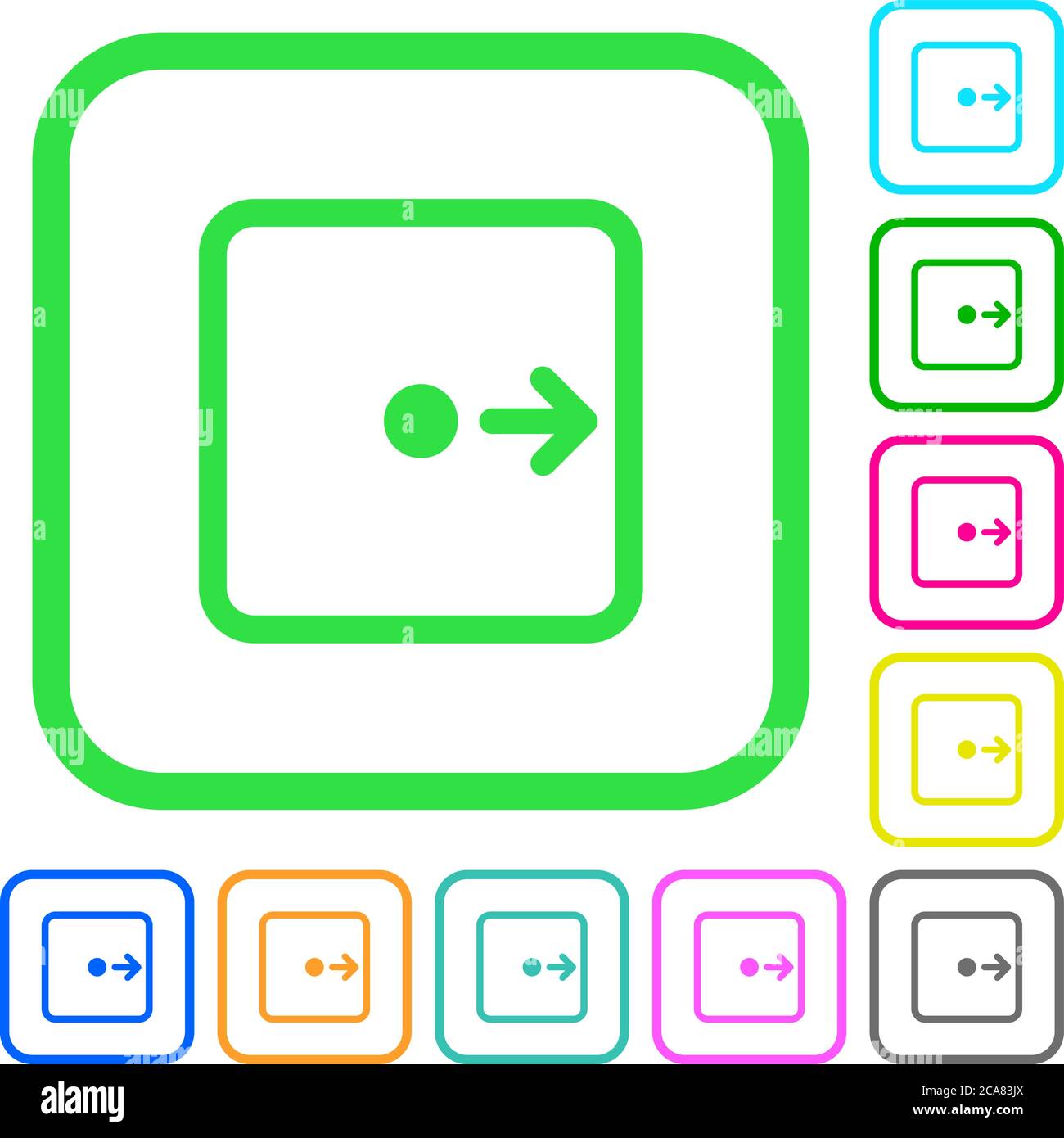 Move object right vivid colored flat icons in curved borders on white ...