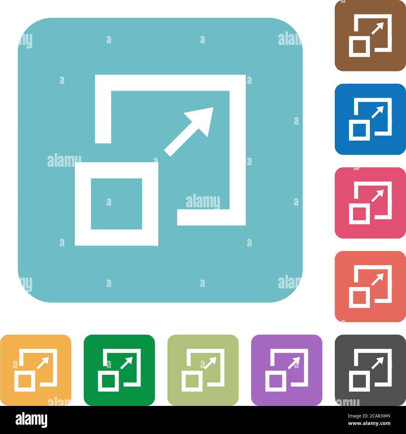 Enlarge window white flat icons on color rounded square backgrounds Stock Vector