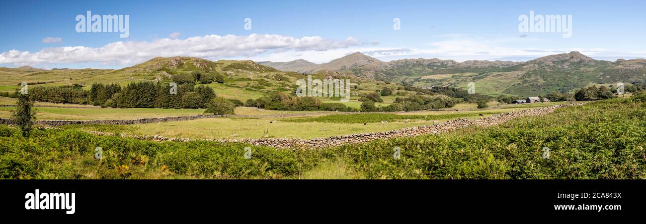 Mountains and farmland at Eskdale in the Lake District, Cumbria, England Stock Photo