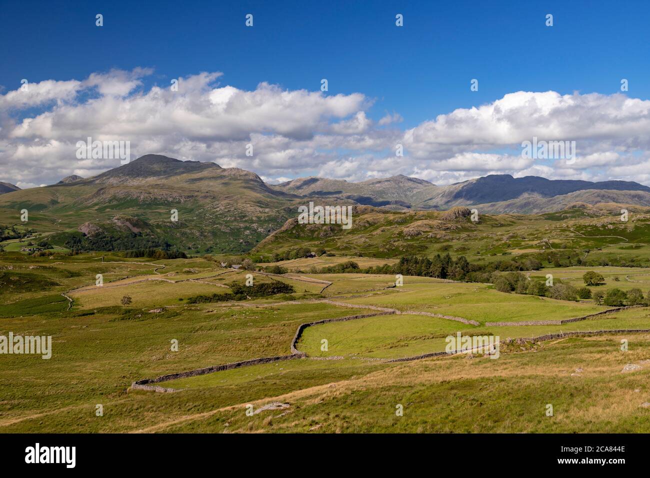 Mountains and farmland at Eskdale in the Lake District, Cumbria, England Stock Photo