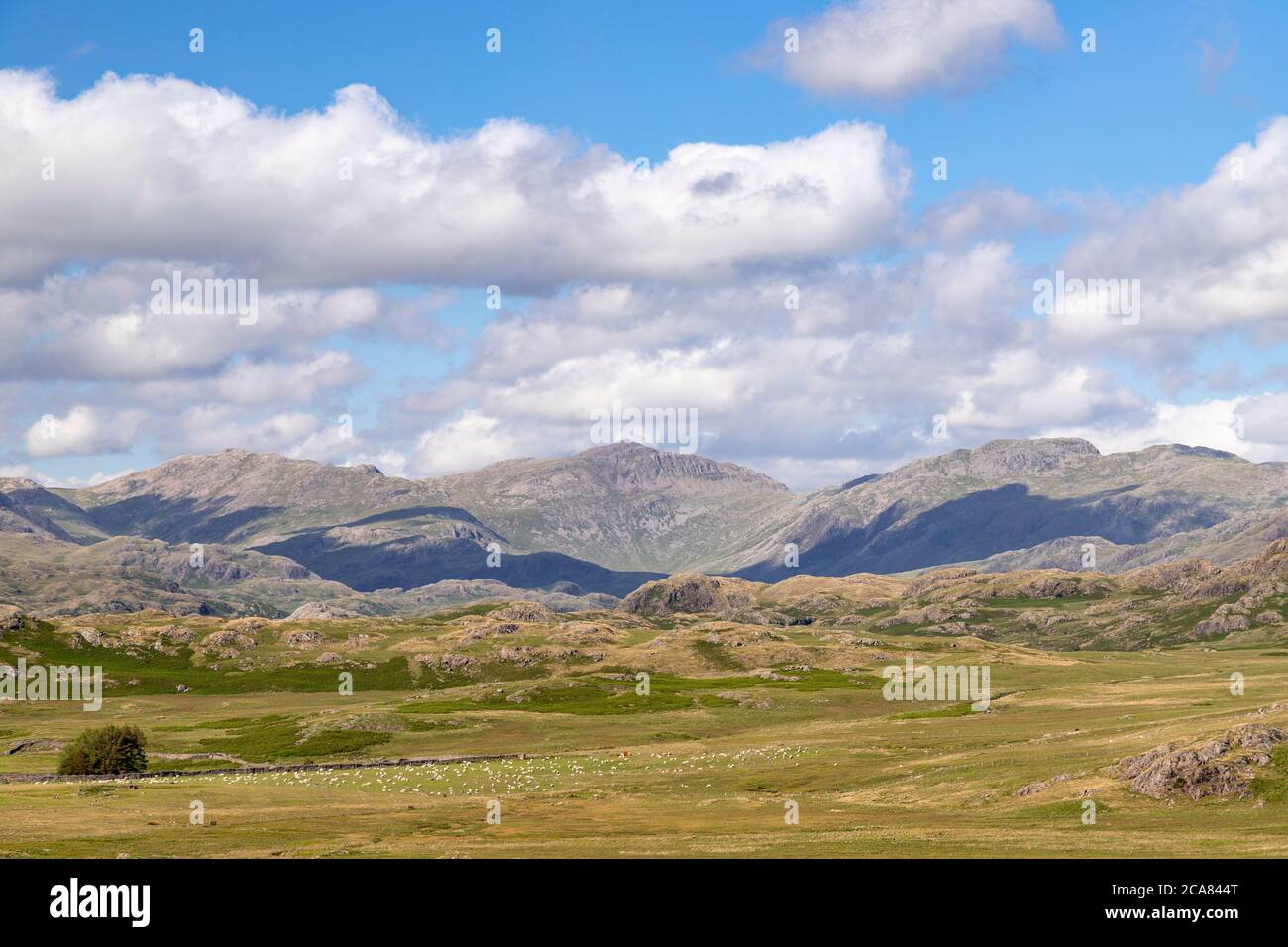 Mountains and farmland at Eskdale in the Lake District, Cumbria, England Stock Photo
