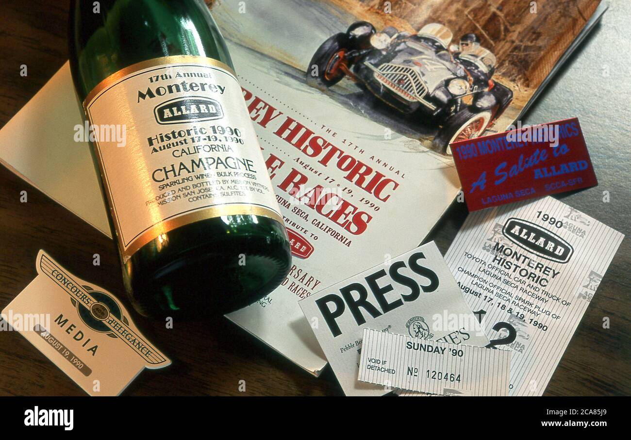 1990 Monterey Historic car week press passes and programme California USA Stock Photo