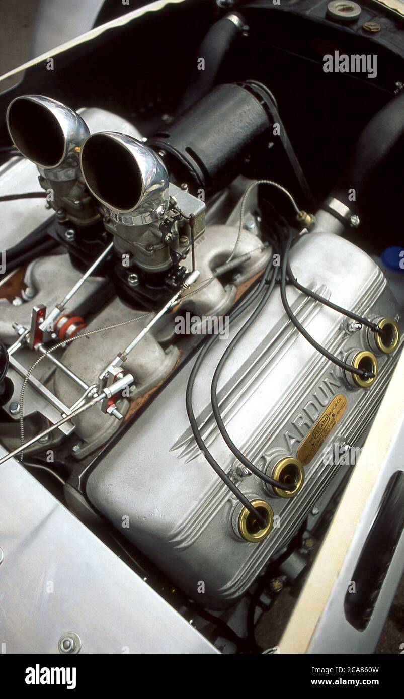 Ardun cylinder head on a Ford V8 fitted in Allard race car Stock Photo