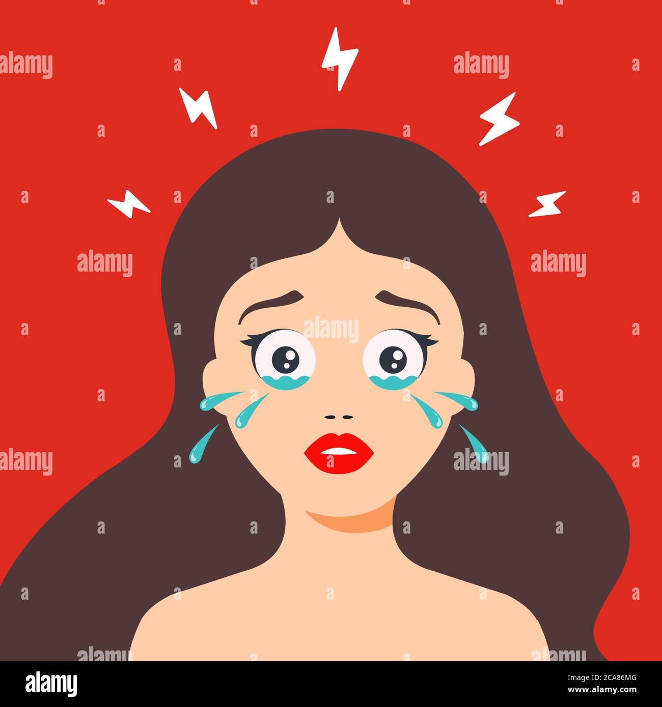 woman crying from depression. eyes full of tears. Flat character vector illustration. Stock Vector