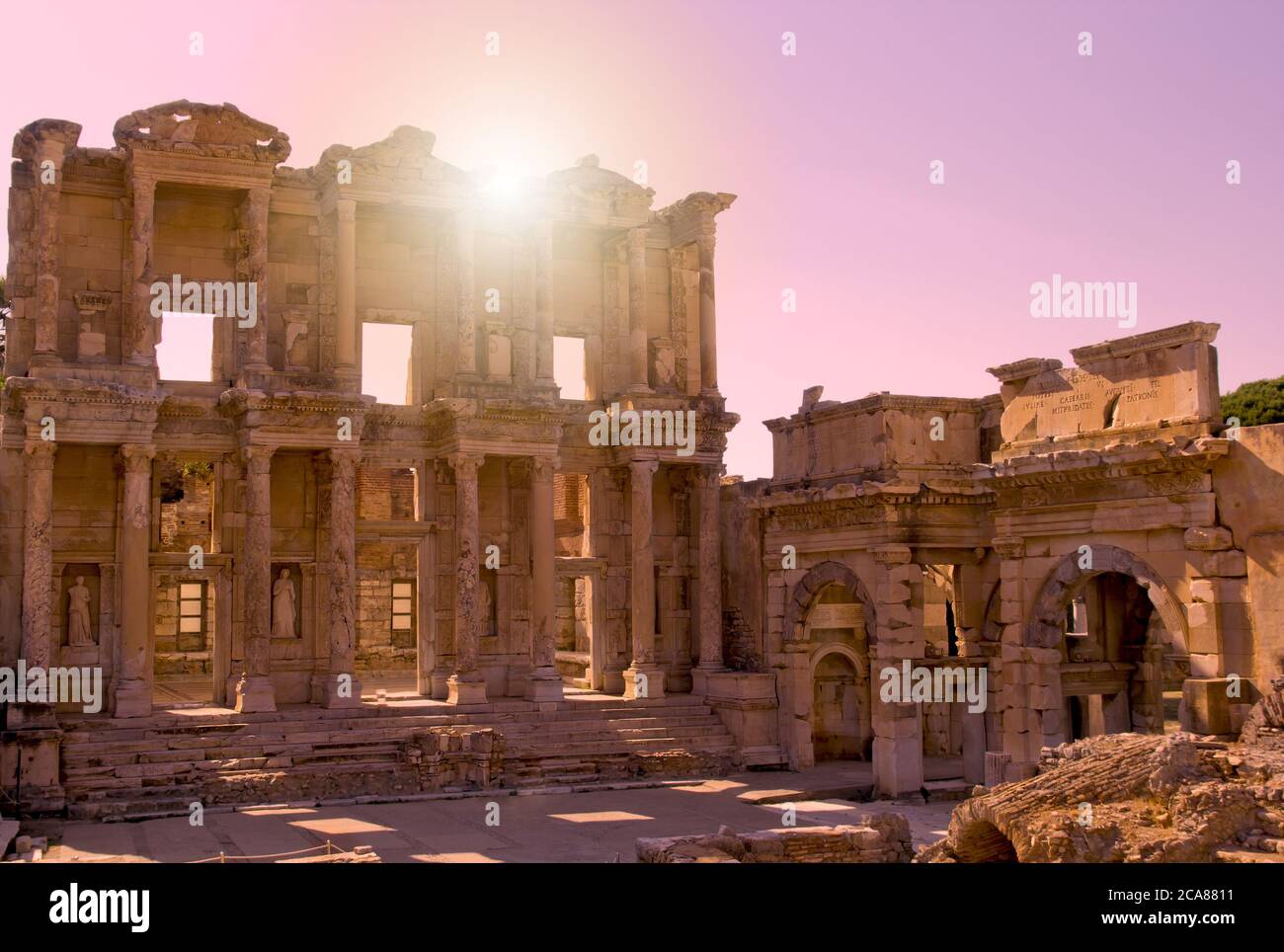 ruins of ancient city in Ephesus library Stock Photo
