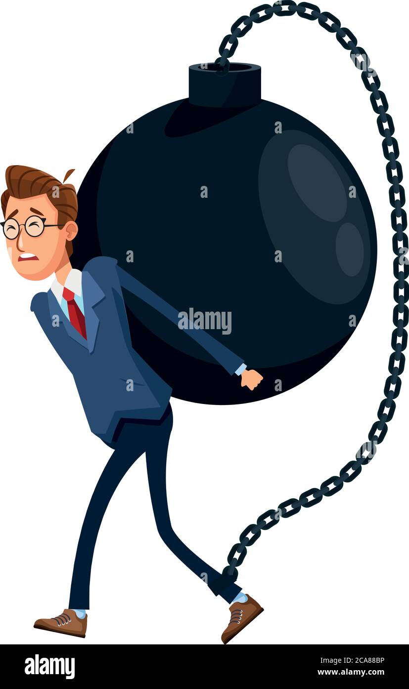 elegant businessman lifting slave fetter comic character icon vector illustration design Stock Vector