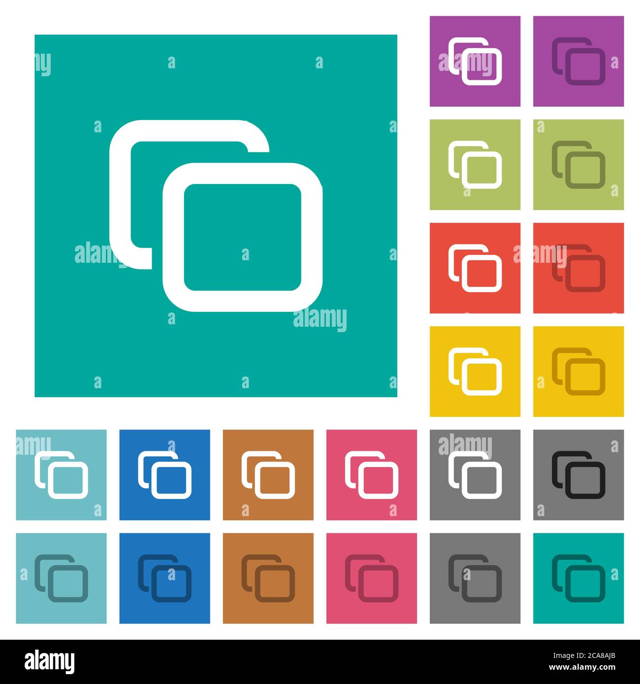Tabs multi colored flat icons on plain square backgrounds. Included white and darker icon variations for hover or active effects. Stock Vector