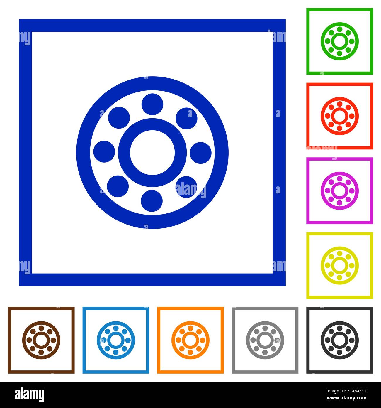 Bearings flat color icons in square frames on white background Stock Vector