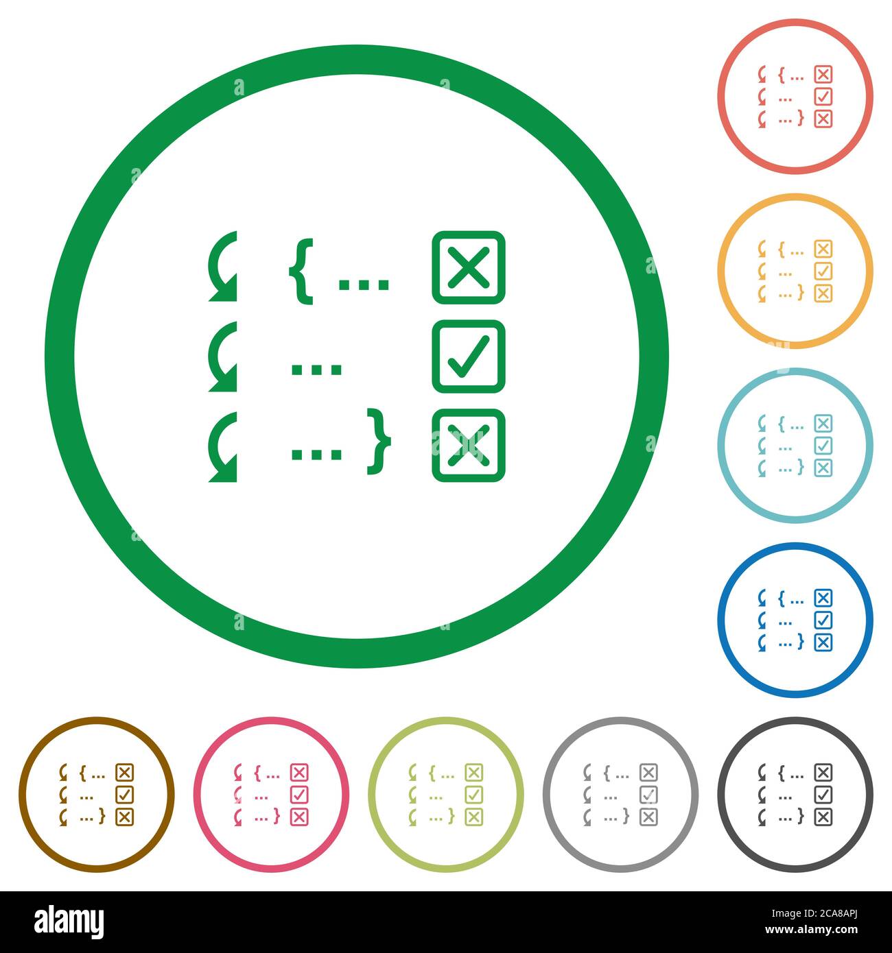 Debugging program flat color icons in round outlines on white ...