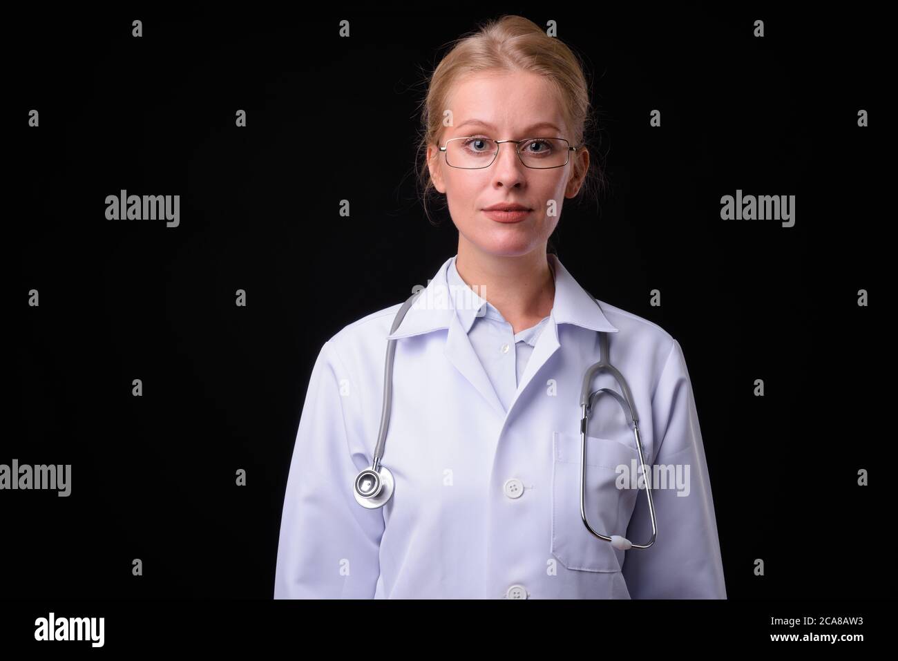 Portrait of beautiful woman doctor with blond hair Stock Photo - Alamy