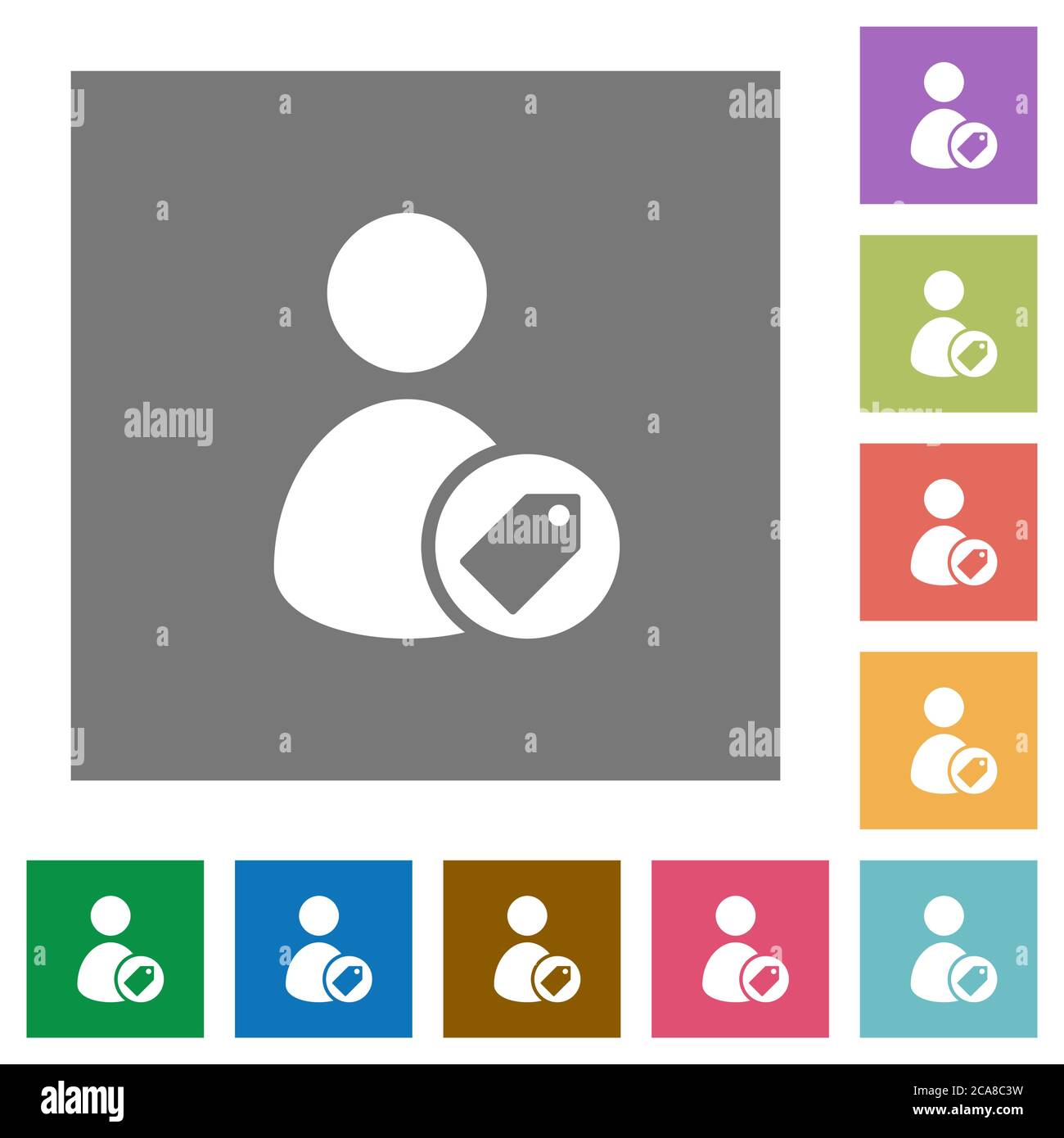Tagging user flat icons on simple color square backgrounds Stock Vector