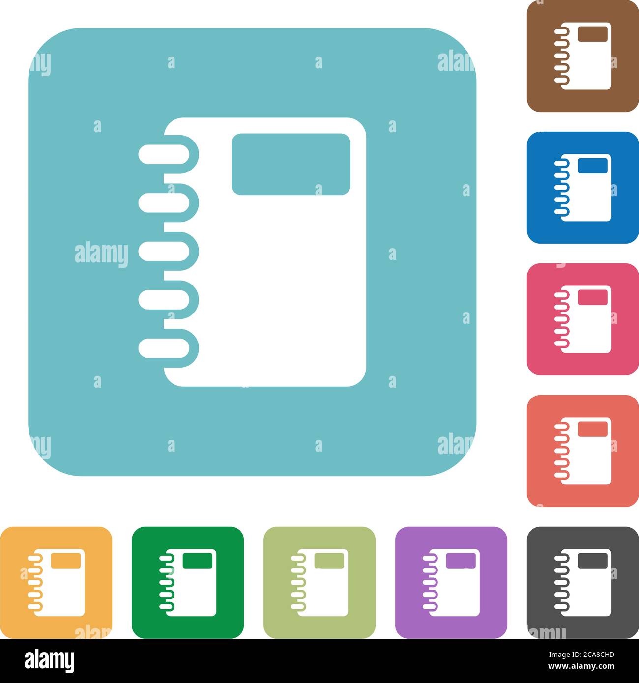 Spiral notebook white flat icons on color rounded square backgrounds Stock Vector
