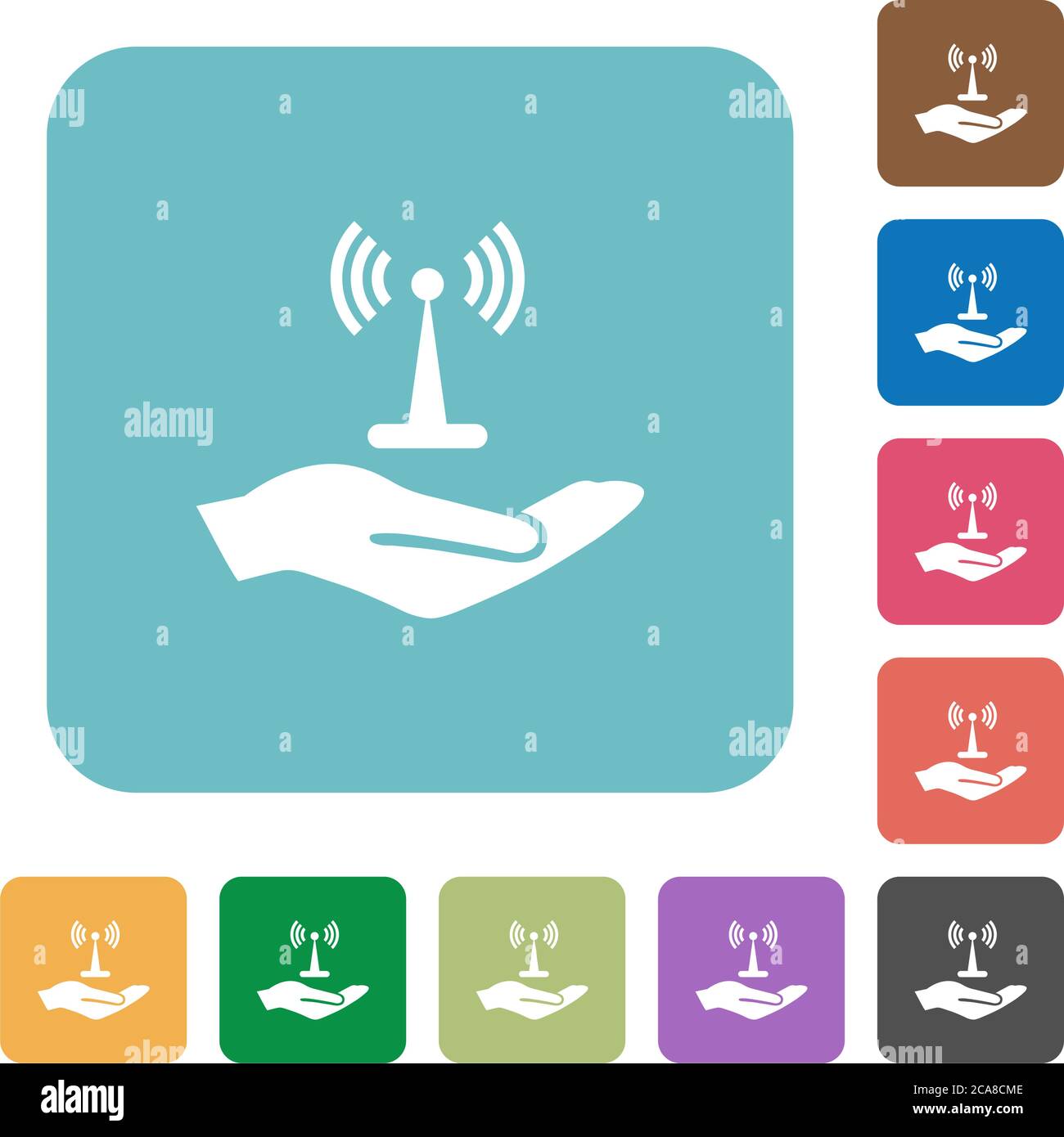 Sharing wireless network white flat icons on color rounded square backgrounds Stock Vector