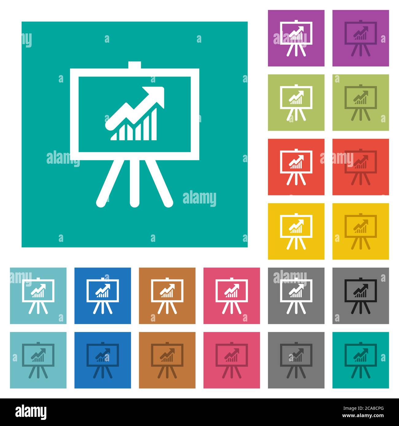 Presentation table with rising graph multi colored flat icons on plain ...