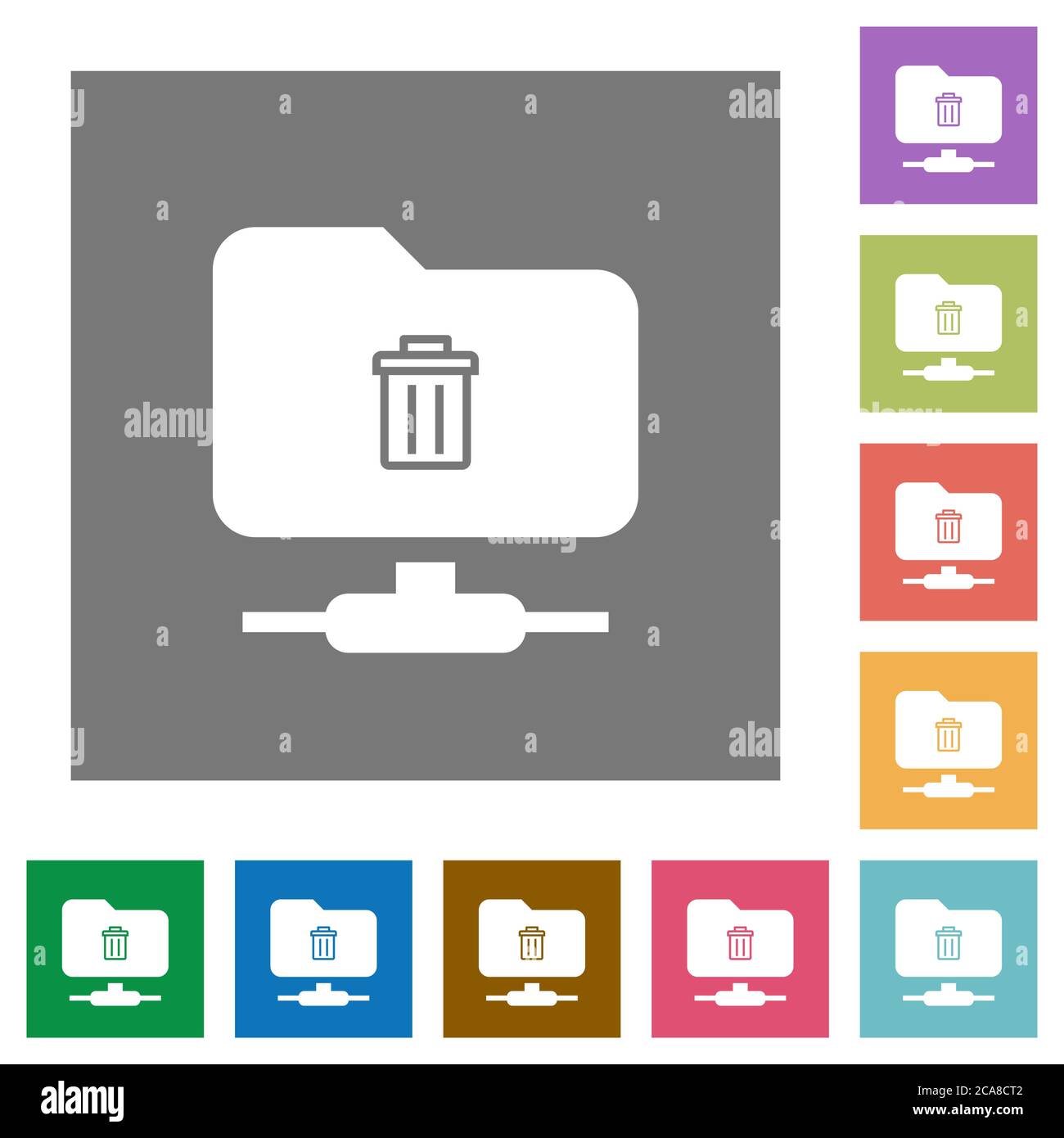 FTP delete flat icons on simple color square backgrounds Stock Vector