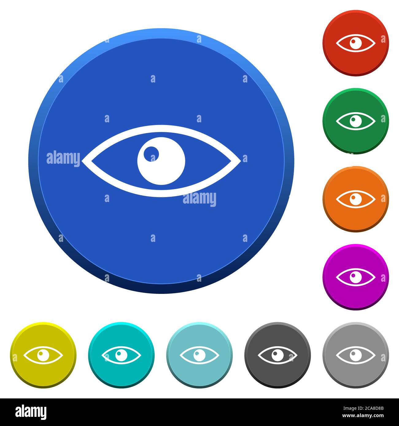 Eye round color beveled buttons with smooth surfaces and flat white ...