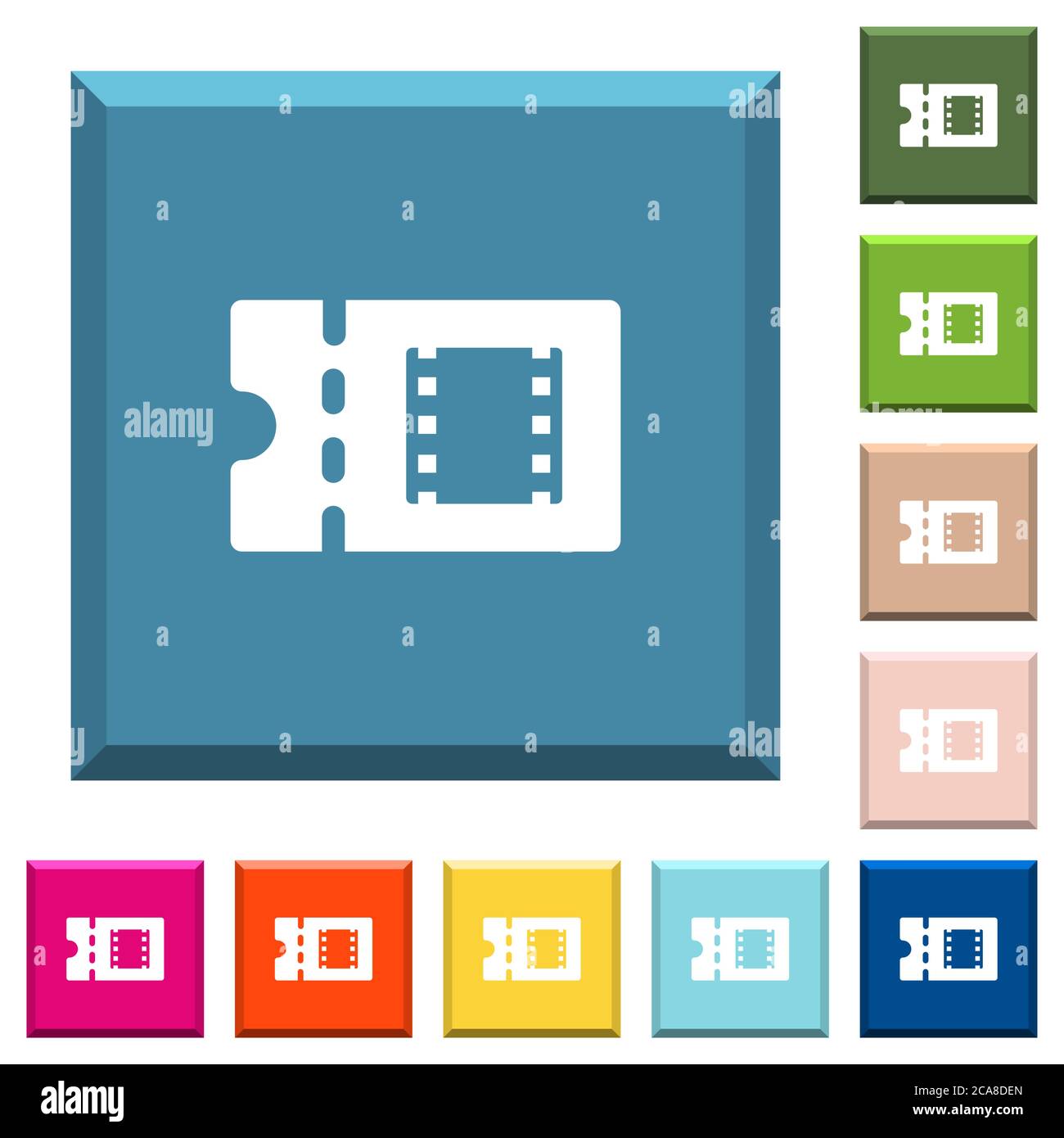 Movie discount coupon white icons on edged square buttons in various ...