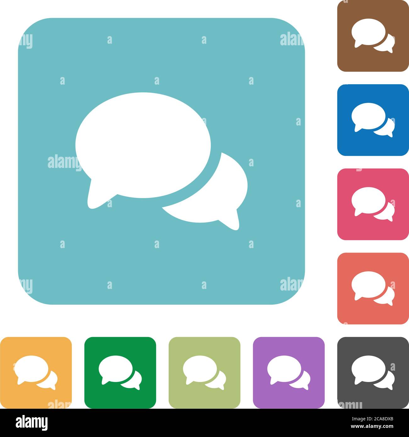 Discussion white flat icons on color rounded square backgrounds Stock Vector