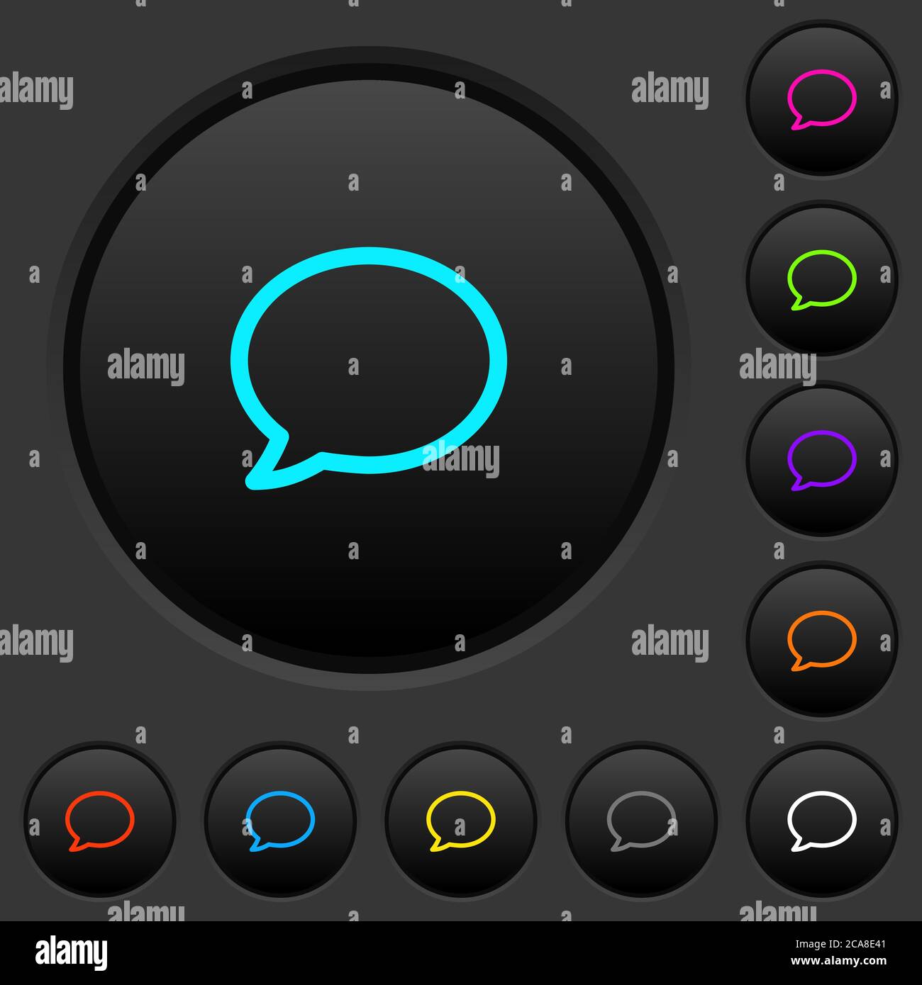 Empty comment bubble dark push buttons with vivid color icons on dark ...