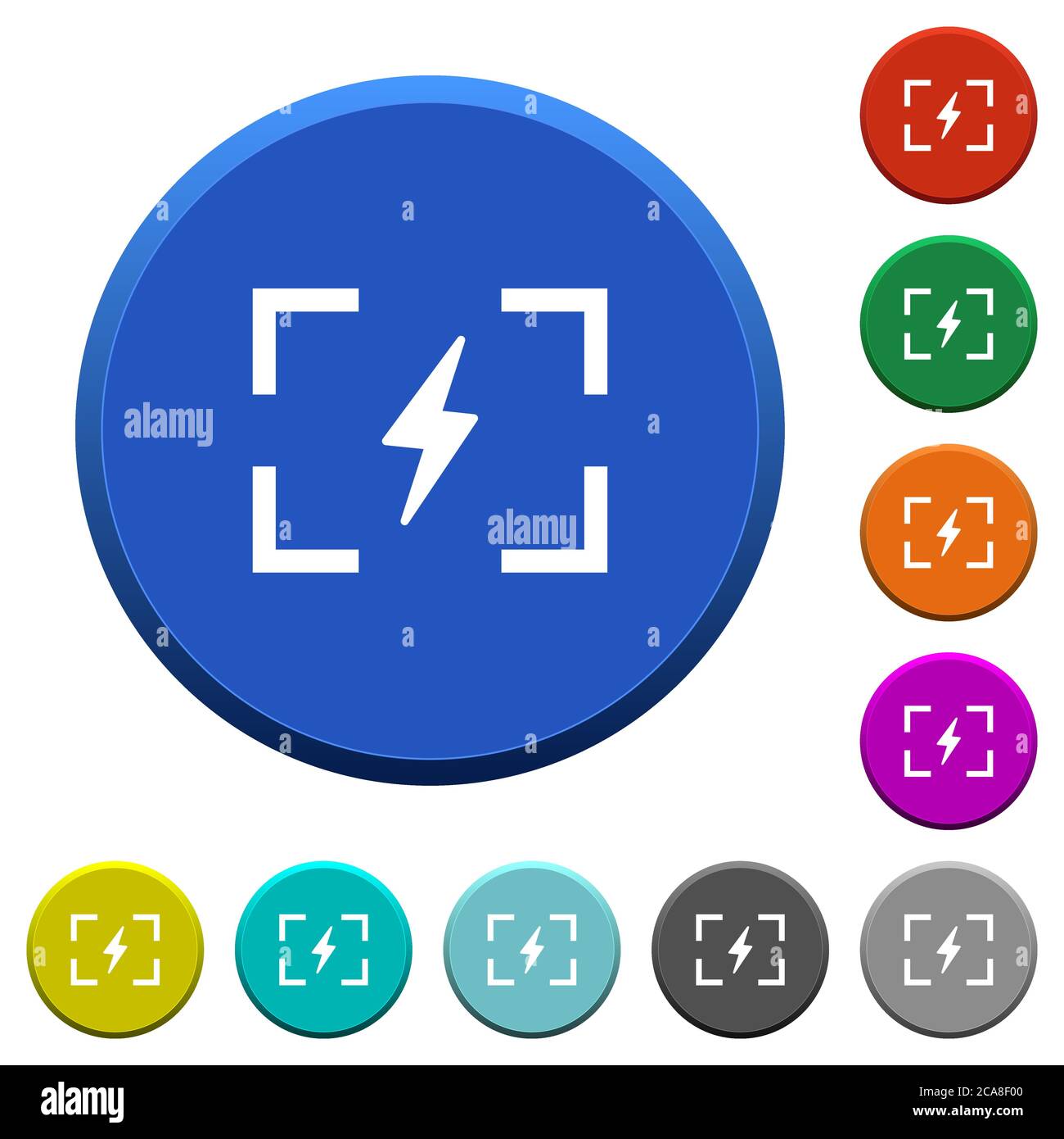 Camera flash mode round color beveled buttons with smooth surfaces and ...