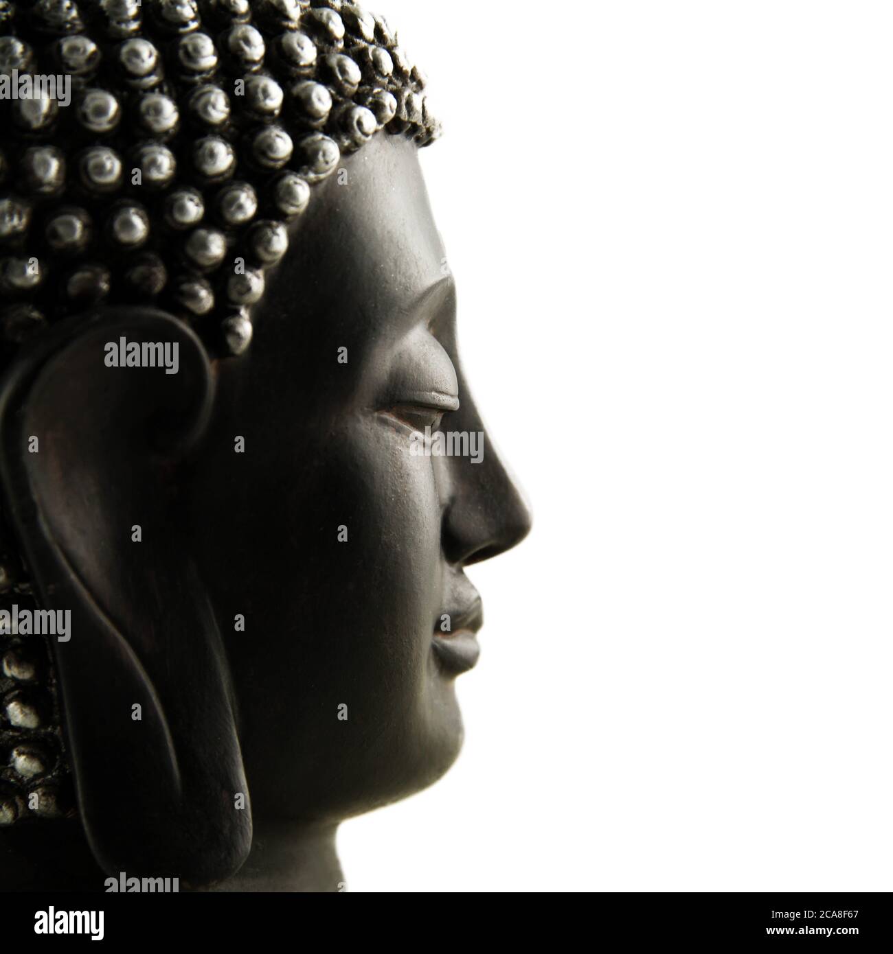 Buddha kopf profil isoliert auf weiem Hintergrund Stock Photo