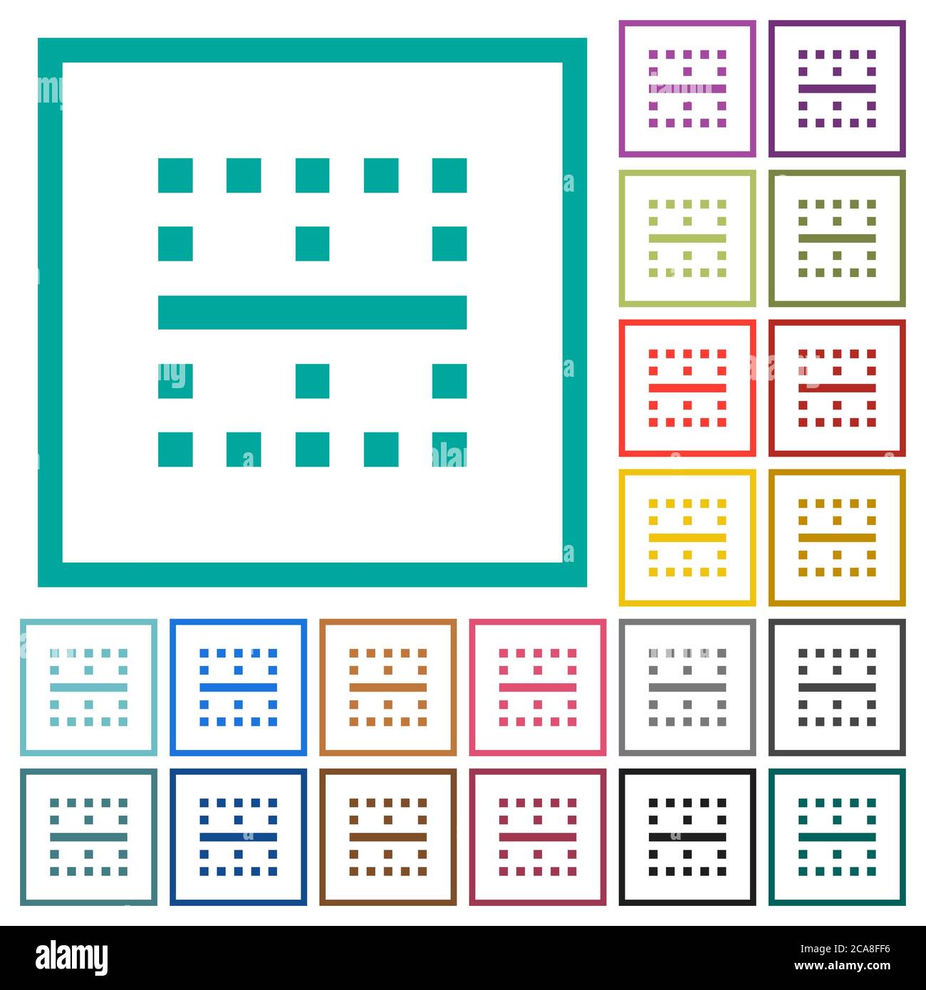 Horizontal border flat color icons with quadrant frames on white background Stock Vector