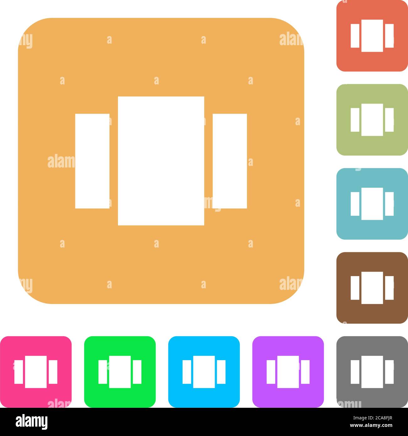 View carousel flat icons on rounded square vivid color backgrounds. Stock Vector