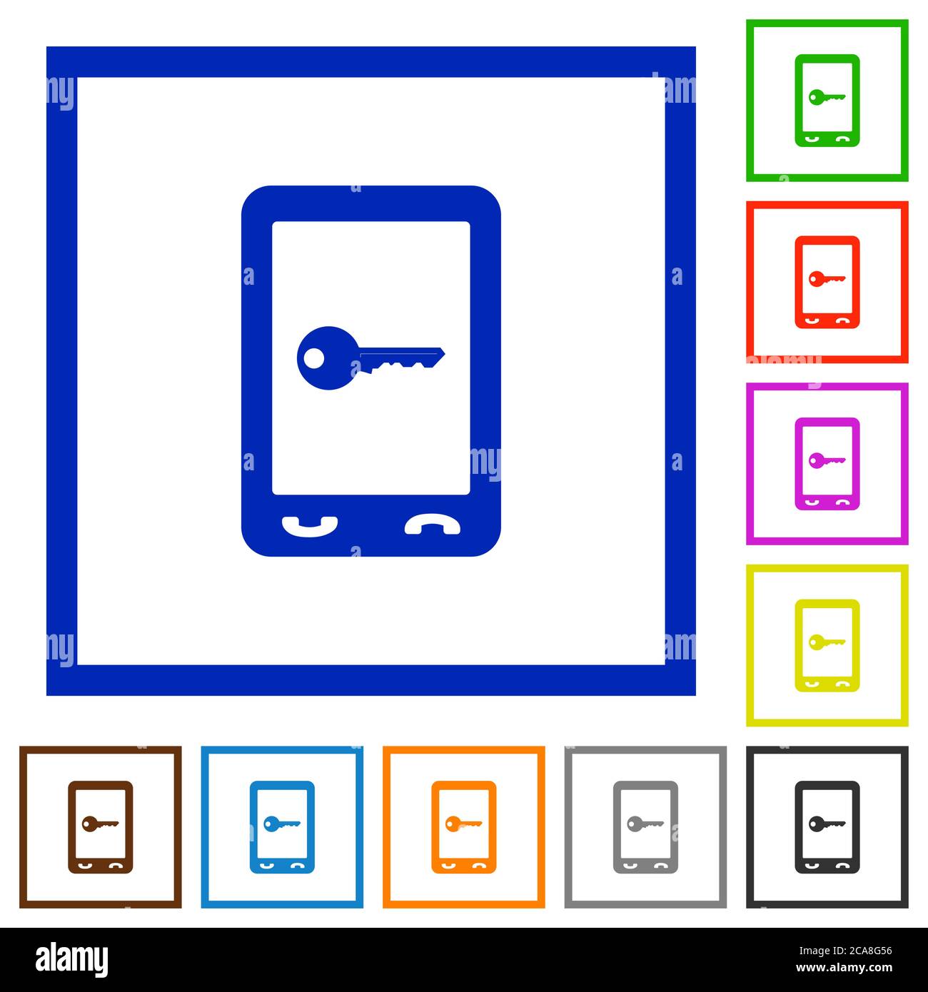 Mobile secure flat color icons in square frames on white background Stock Vector