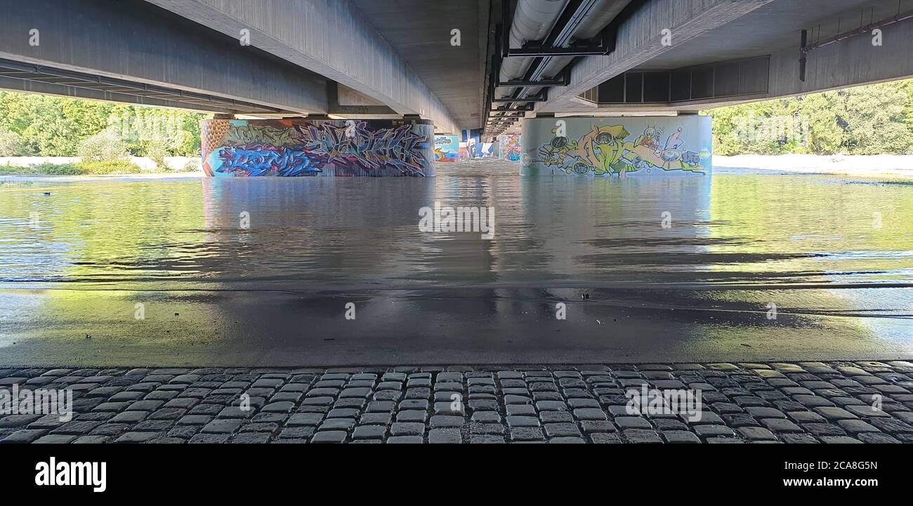 Isar Hochwasser Überschwemmung in München Stock Photo