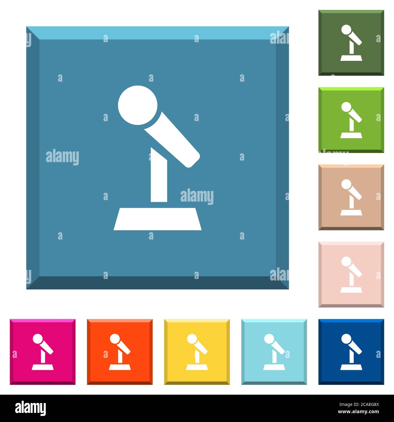 Microphone with stand white icons on edged square buttons in various ...