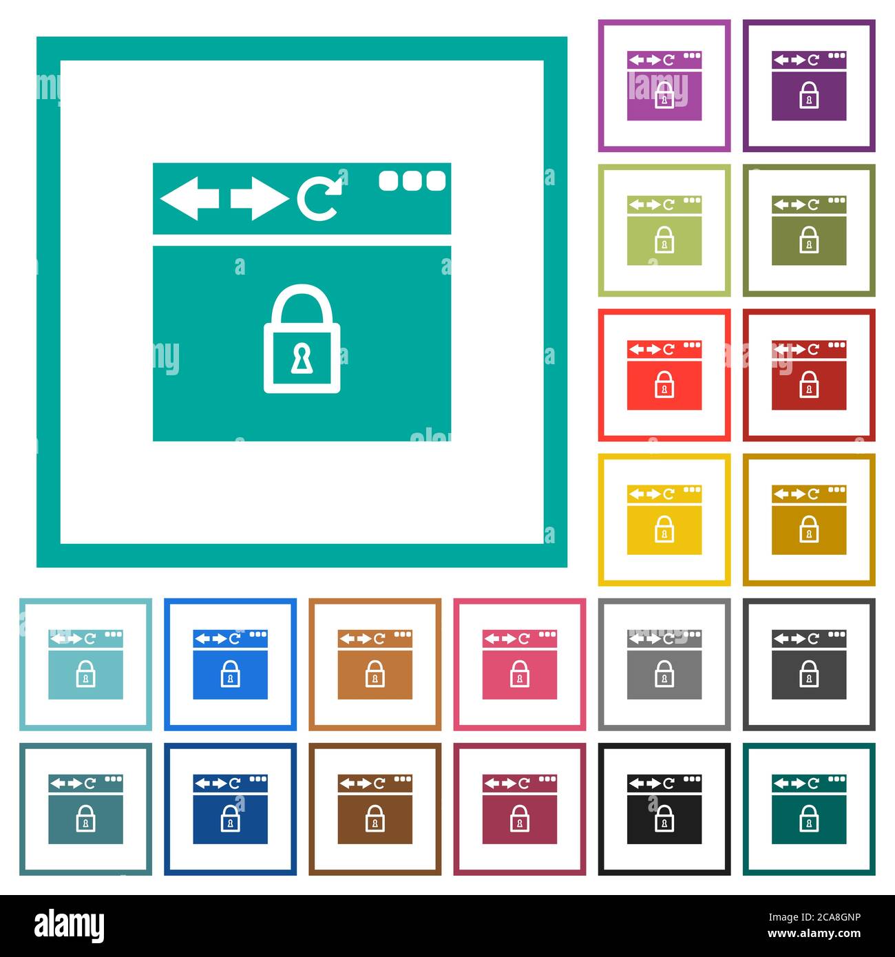 Browser secure flat color icons with quadrant frames on white ...