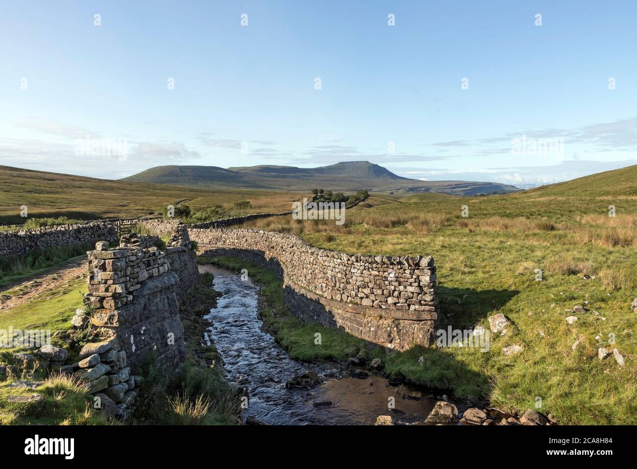 Ingleborough Viewed from the Smithy Hill Aqueduct on Blea Moor, Yorkshire Dales, UK Stock Photo