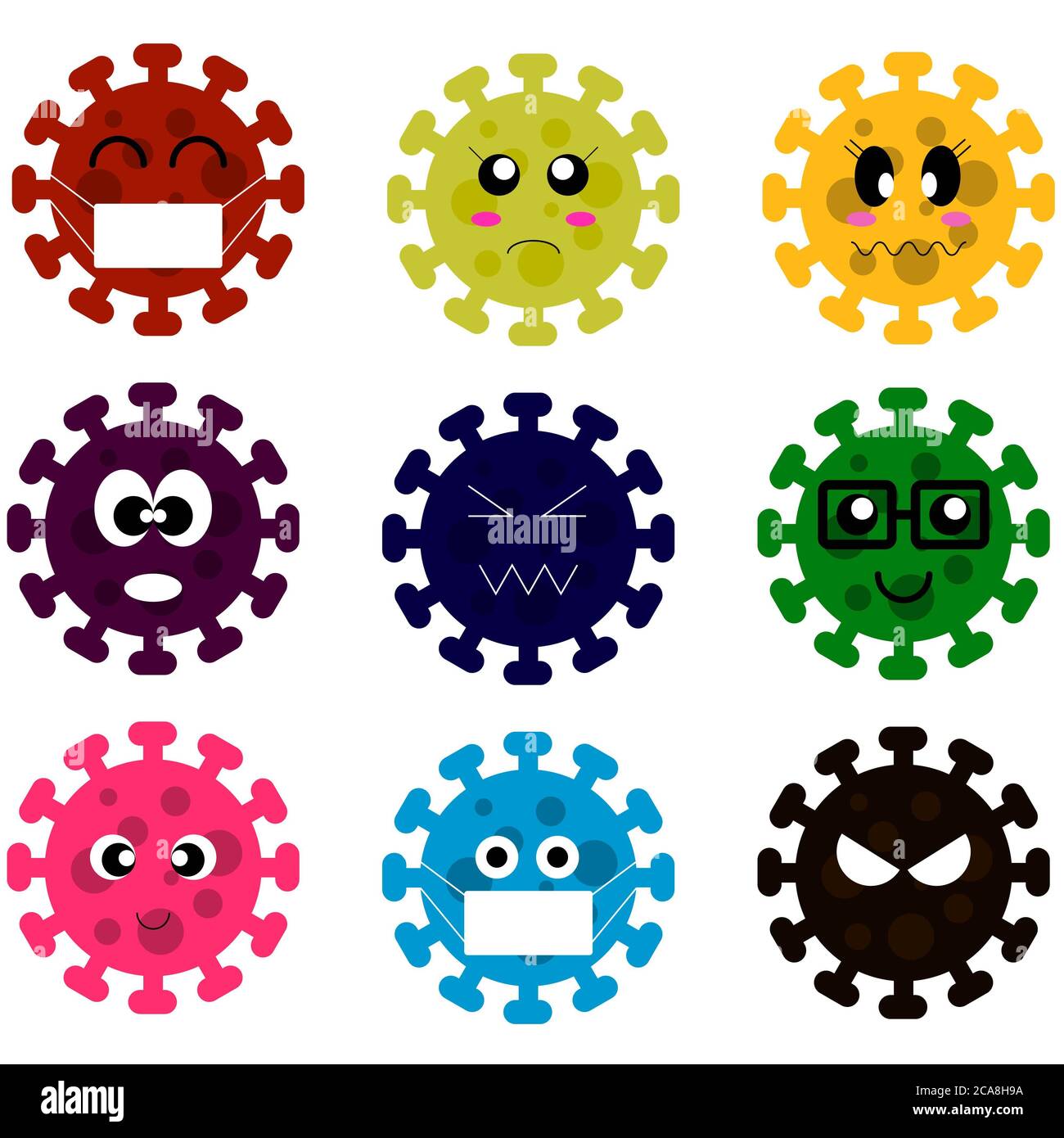 Cute Virus Set collection. Vector cartoon illustration design. Stock Photo