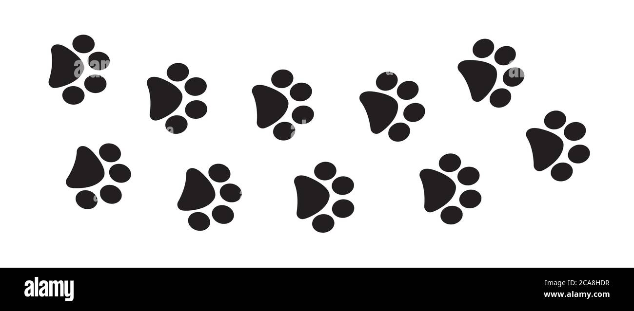 Paws footprint trail. Dog walk track prints silhouette for banner or package design Stock Vector
