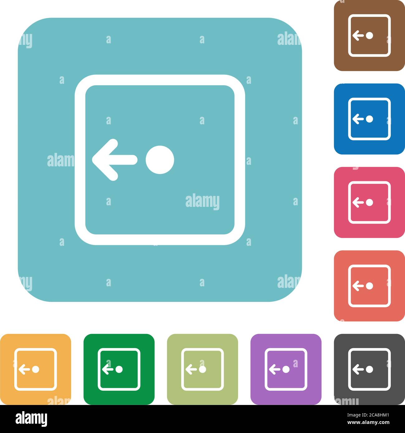Move object left white flat icons on color rounded square backgrounds Stock Vector