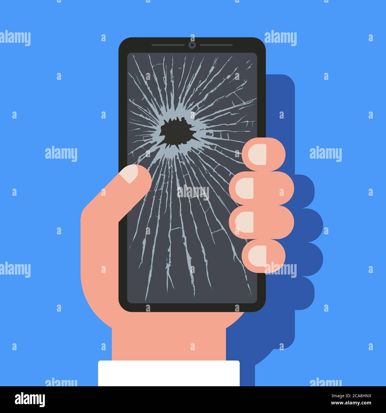 broken screen mobile phone. many cracks over the entire surface. flat vector illustration Stock Vector