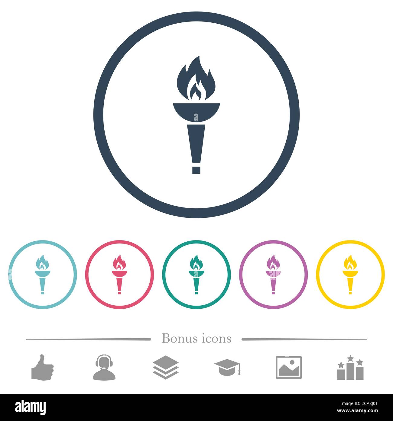 Torch flat color icons in round outlines. 6 bonus icons included Stock ...