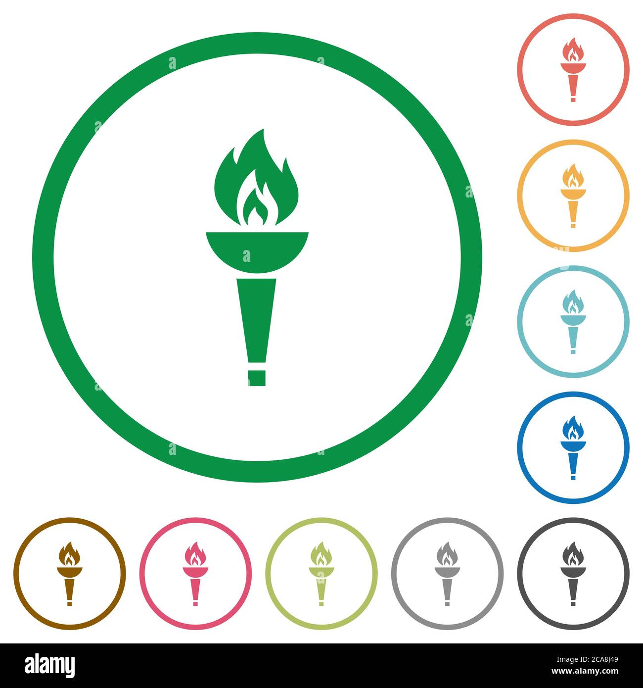 Torch flat color icons in round outlines on white background Stock ...