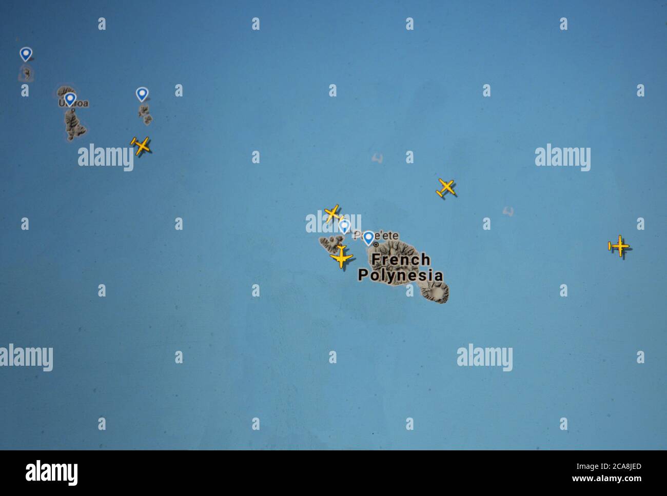 air flight over French Polynesia (05 august 2020, UTC 18.51),  on Internet with Flightradar 24 site, during the Coronavirus Pandemic period Stock Photo