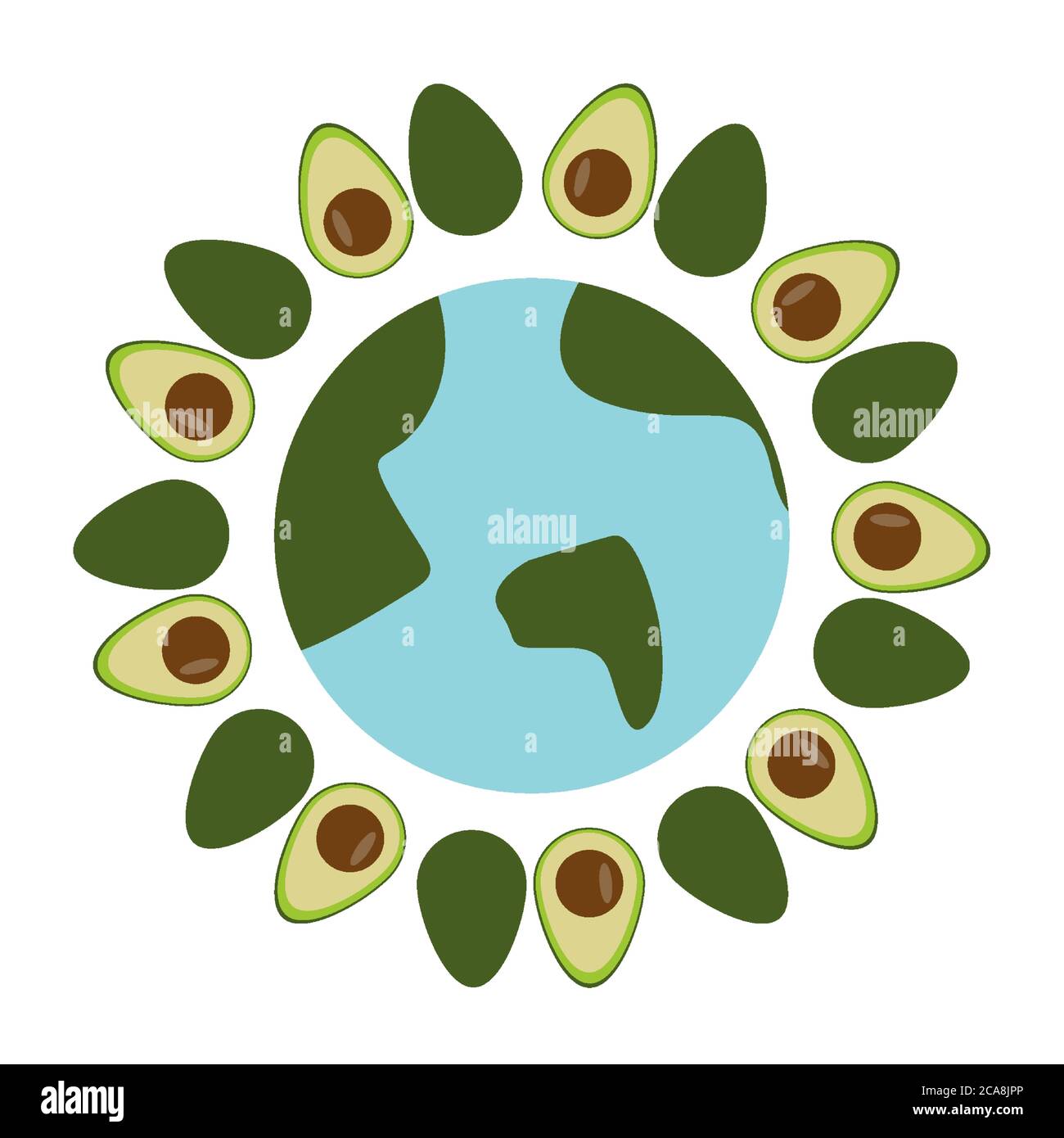 Avocado around earth isolated illustration. Avocado earth icon. Stock Vector