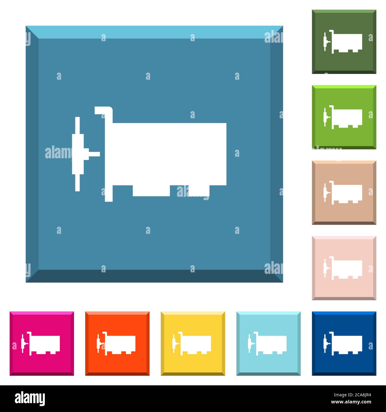 Network interface card white icons on edged square buttons in various ...
