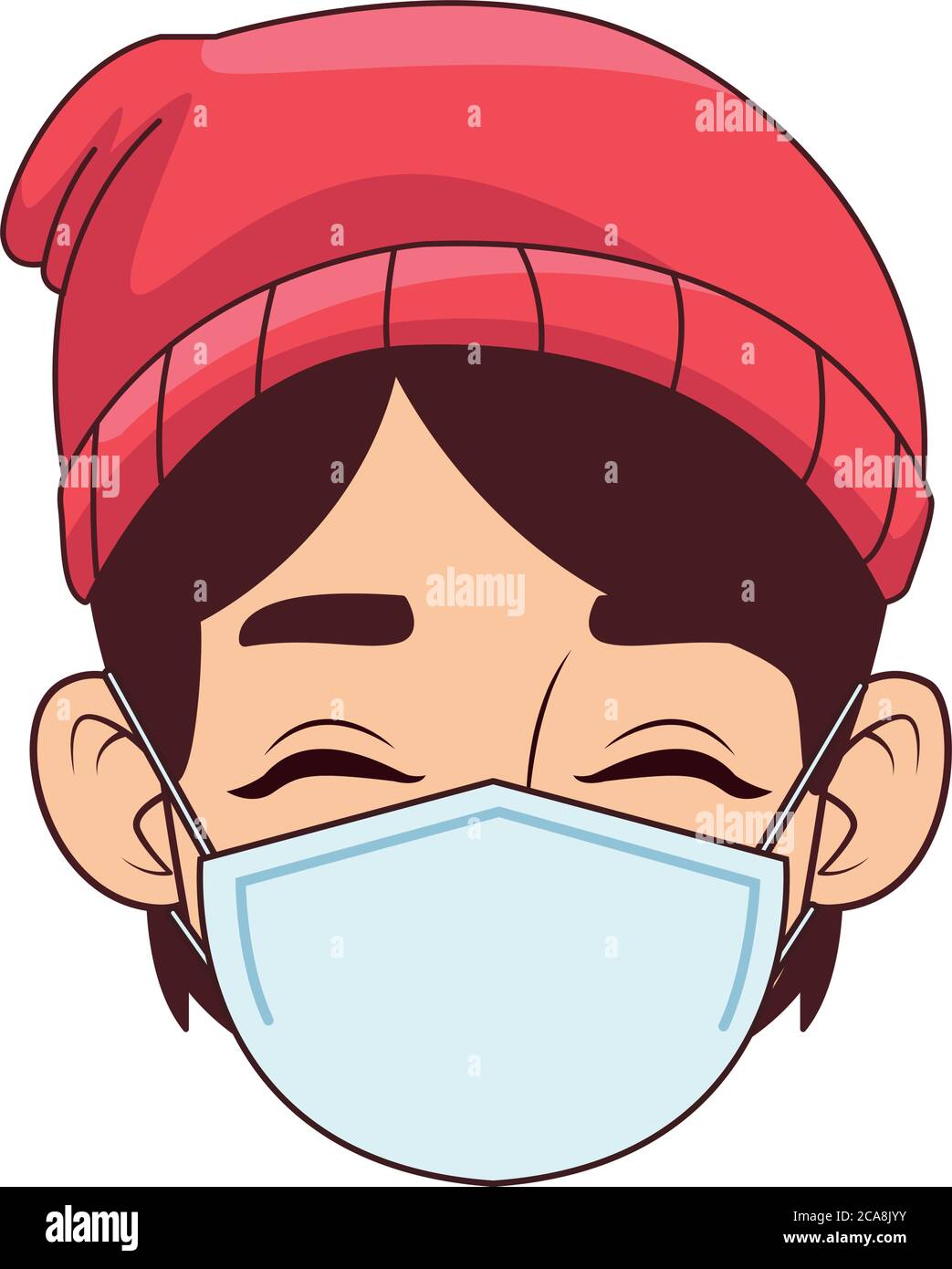 little boy wearing medical mask head character vector illustration ...