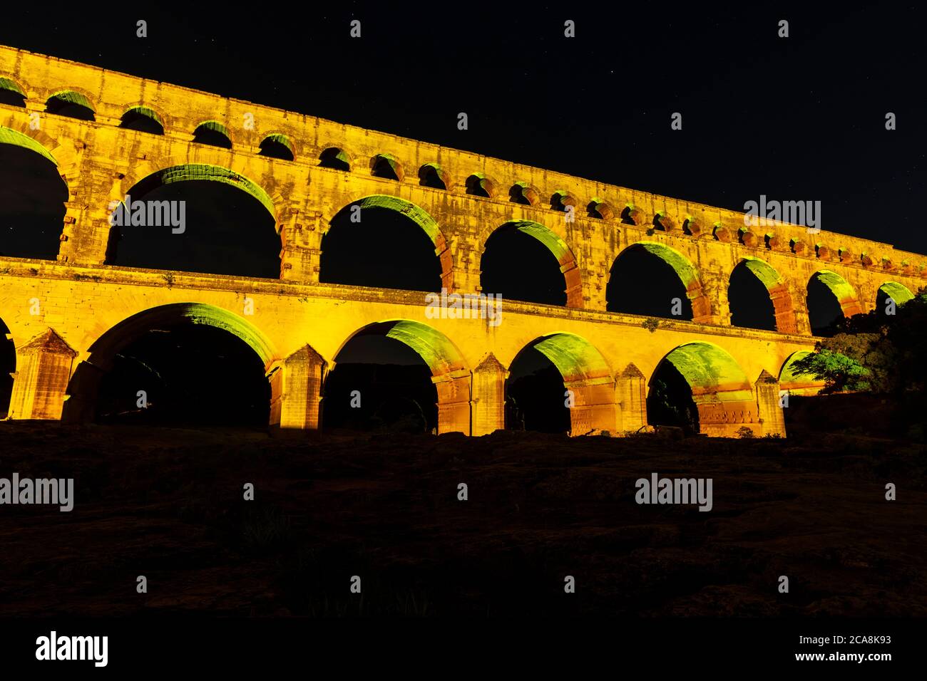 The Pont du Gard at night / illuminations Stock Photo - Alamy