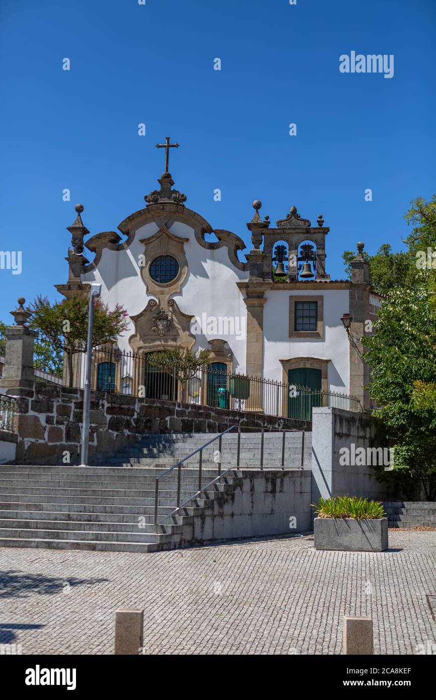 Viseu / Portugal - 07/31/2020 : Exterior view of the Church of Nossa Senhora da Conceicao, a rococo icon from the 18th century Stock Photo