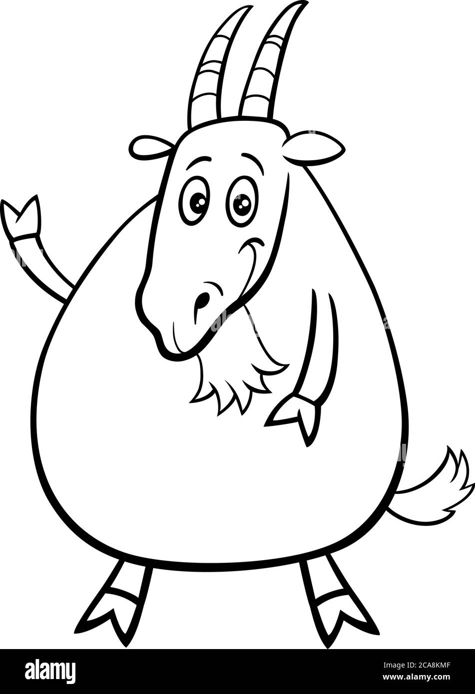 Black and White Cartoon Illustration of Funny Goat Farm Animal Comic