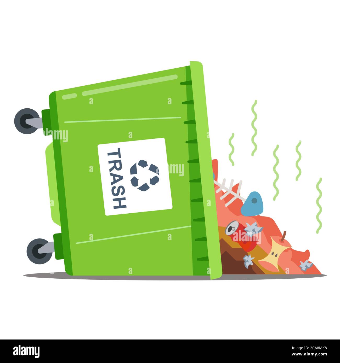 inverted waste bin with stinking waste. flat isolated vector